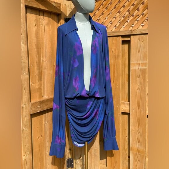 🆕 RAT & BOA 🧿 NWOT Volana Blue and Purple Floral Printed Cowl Neck Mini, Sz XL - Picture 5 of 15